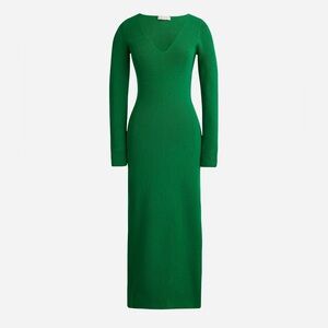 NWT J. CREW Long-sleeve V-Neck Ribbed Sweater midi Dress in Jungle Green XXS